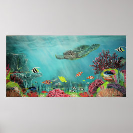 Coral Reef Sea Turtle Print Poster