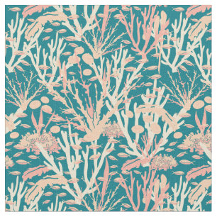 Coral Reef Seabed Muster auf Aquamarin Blue Stoff