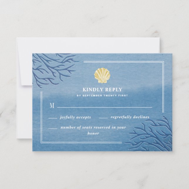 Coral Reef Seashell Beach Wedding RSVP Cards (Vorderseite)