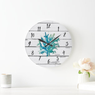 Coral Reef Türkis Beach Deco Rustc Shiplap Große Wanduhr