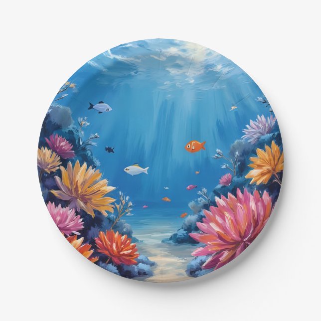 Coral Reef Under the Sea Ocean Painting Pappteller (Vorderseite)