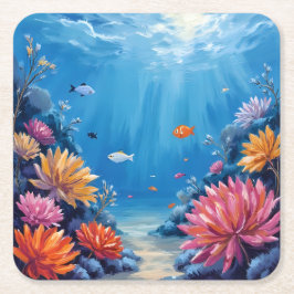 Coral Reef Under the Sea Ocean Painting Rechteckiger Pappuntersetzer