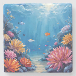 Coral Reef Under the Sea Ocean Painting Steinuntersetzer
