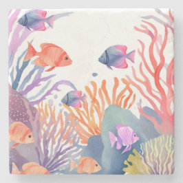 Coral Reef | Watercolor Colorful Fish Ocean Steinuntersetzer