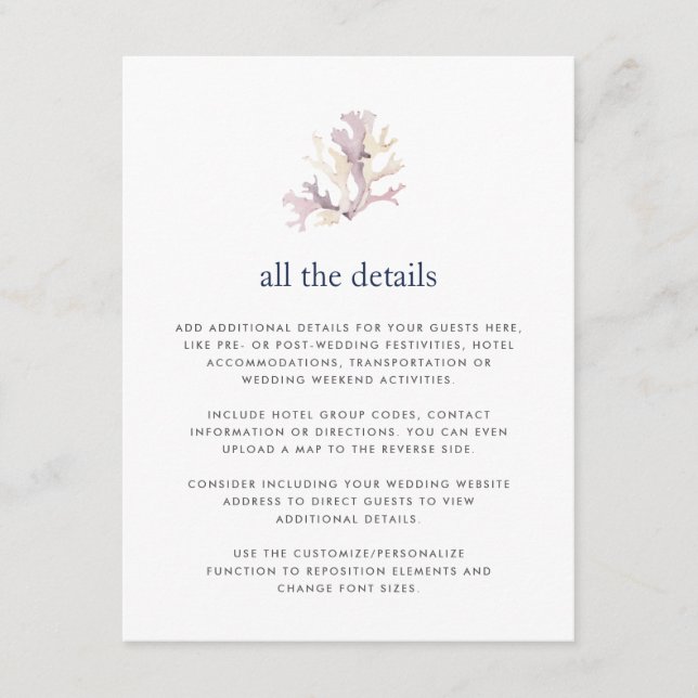 Coral Reef Wedding Guest Details Card Begleitkarte (Vorderseite)