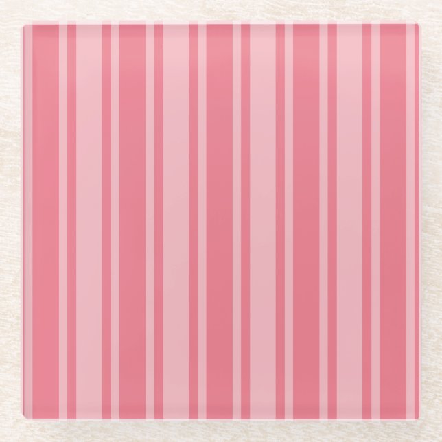 Coral rosa Candy Streifen Glasuntersetzer (Vorderseite)