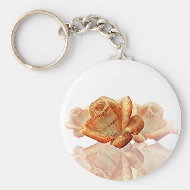 Coral Rose Blossom mit Notenmusik Schlüsselanhänger (Vorne)