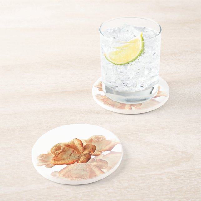 Coral Rose Blossom mit Notenmusik Untersetzer (Seite)