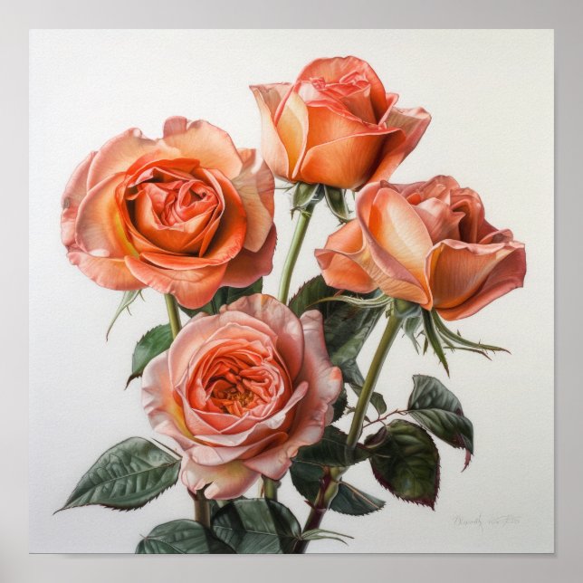 Coral Rose Blume Art Print Poster (Vorne)