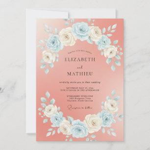 Coral Rose Botanical Flourish Hochzeit Einladung