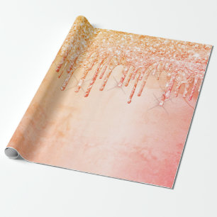 Coral Rose Gold Glitzer Tropfen Rosa Geburtstag Geschenkpapier
