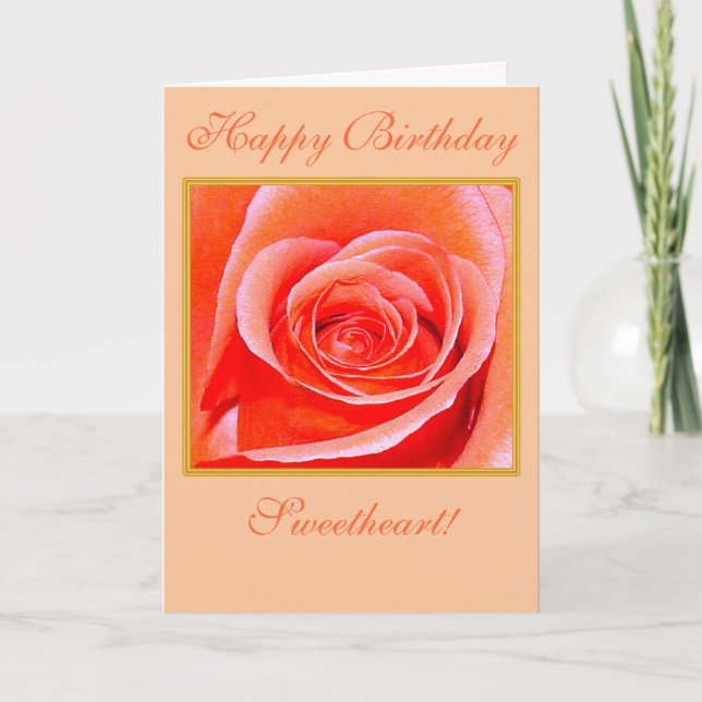 Coral Rose in Bloom Happy Birthday Card Karte (Vorderseite)