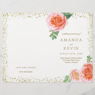 Coral Rose und Gold Glitzer Hochzeitsprogramme
