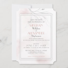 Coral Rose Watercolor Pewter Willow Branch Save The Date