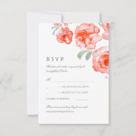 Coral Rose Watercolor Wedding RSVP Card Karte