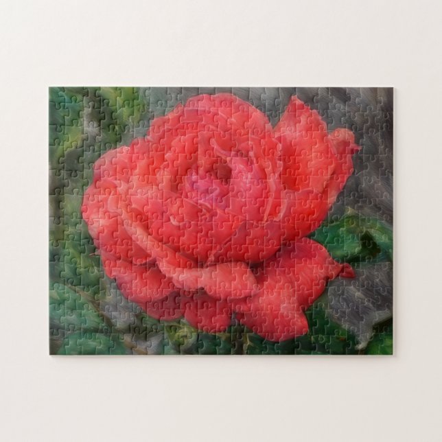 Coral Rote Rose Blume Art Puzzle (Horizontal)