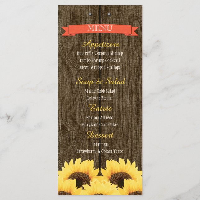 CORAL RUSTIC SUNFLOWER MENU CARD MENÜKARTE (Vorderseite)