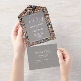 Coral Sand & Muscheln am Meer, Hochzeit am moderne All In One Einladung