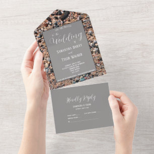 Coral Sand & Muscheln am Meer, Hochzeit am moderne All In One Einladung