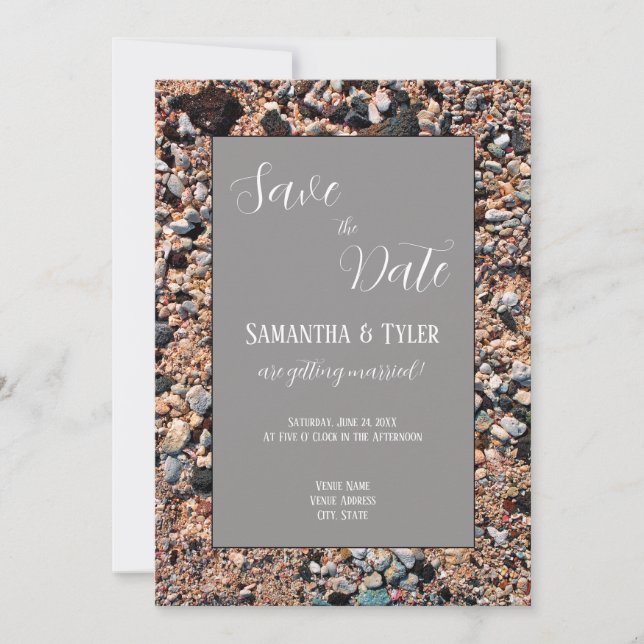 Coral Sand & Muscheln am Meer, Hochzeit am moderne Save The Date (Vorderseite)