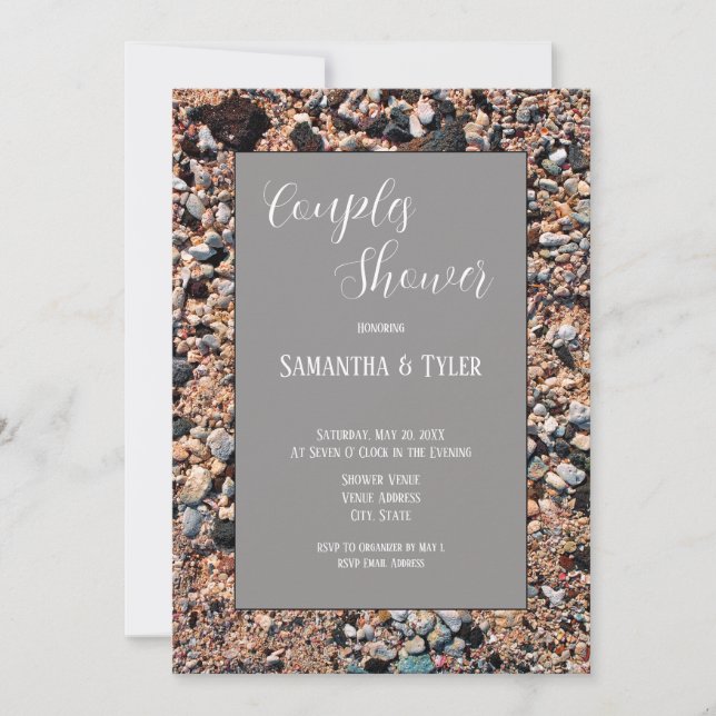 Coral Sand & Muscheln, moderner Strand, Dusche Einladung (Vorderseite)