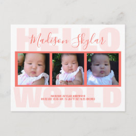 Coral Script Hello World Typografy 3 Foto Ankündigungspostkarte