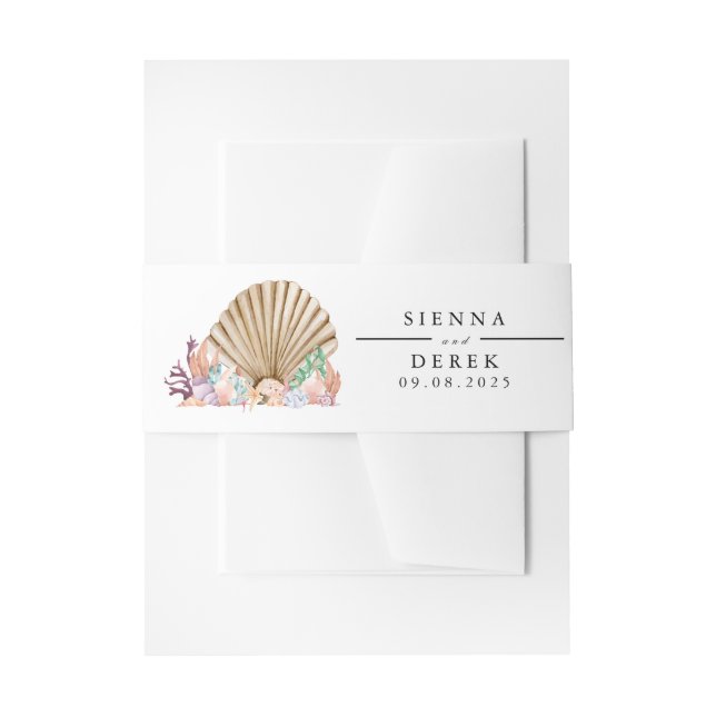 Coral & Seashell Beach Wedding Einladungsbanderole (Vorderseite Beispiel)