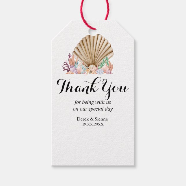 Coral & Seashell Beach Wedding Geschenkanhänger (Vorderseite)