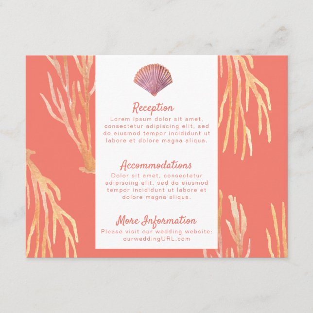Coral & Seashells Beach Wedding Card Begleitkarte (Vorderseite)