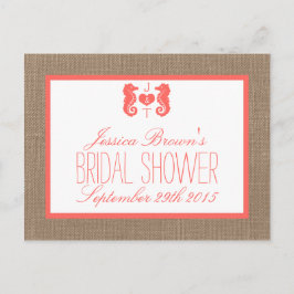 Coral Seepferd Beach Brautparty Recipe Cards Einladungspostkarte