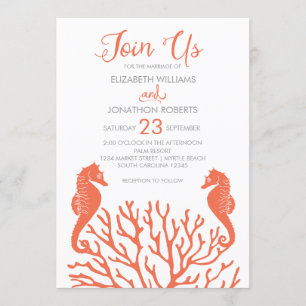 Coral Seepferd Wedding Invite Einladung
