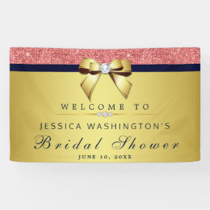 Coral Sequins Navy Gold Diamonds Bow Brautparty Banner