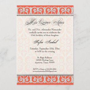 Coral & Silver, Diamonds & Lace, Mis Quince Anos Einladung