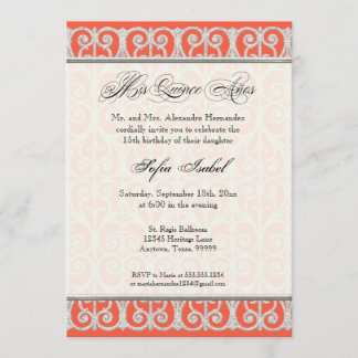 Coral & Silver, Diamonds & Lace, Mis Quince Anos Einladung