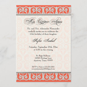 Coral & Silver, Diamonds & Lace, Mis Quince Anos Einladung