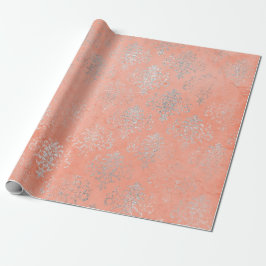 Coral Silver Peach Damask Antonietta Versaille Geschenkpapier