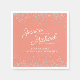 Coral Silver White Glitzer Hochzeitsempfang Serviette