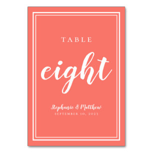 Coral Simple Modern Wedding Tischnummer Eight