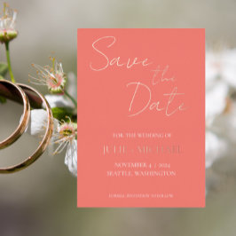 Coral Simple Style Wedding Save the Date Folieneinladung