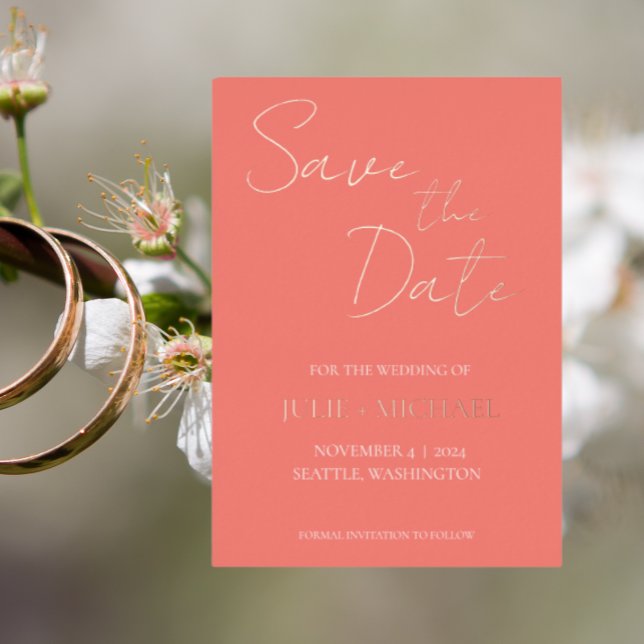 Coral Simple Style Wedding Save the Date Folieneinladung (In Situ Wedding)