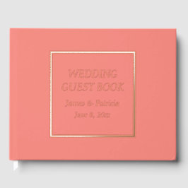 Coral Simple Stylized Lettering Wedding Gästebuch