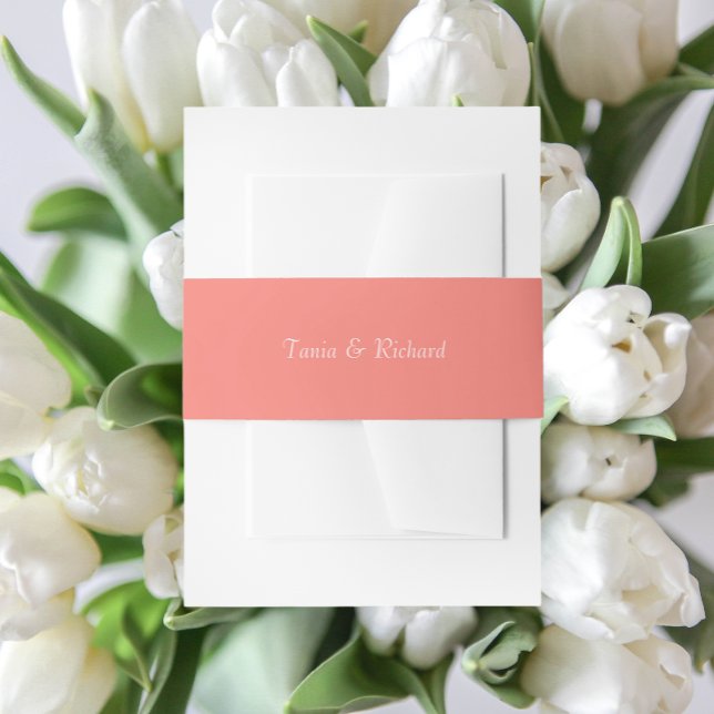 Coral Simple Stylized Name Wedding Einladungsbanderole (In Situ Wedding)