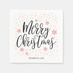 Coral Sparkle Frohe Weihnachten Lettering Party Serviette