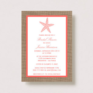 Coral Starfish Beach Burlap Brautparty Einladung
