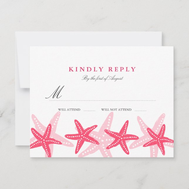 Coral Starfish Beach Wedding UAWG RSVP Karte (Vorderseite)