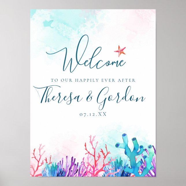 Coral Starfish, Hochzeit am Strand Poster (Vorne)