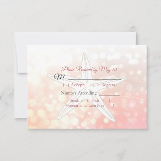 Coral Starfish Oceanic Wedding RSVP Karte (Vorderseite)