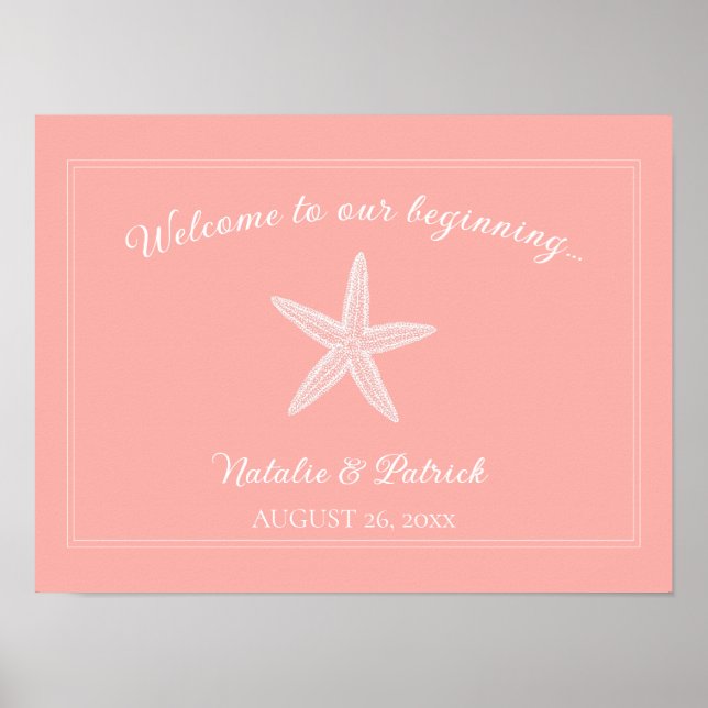 Coral Starfish Wedding Welcome Poster (Vorne)