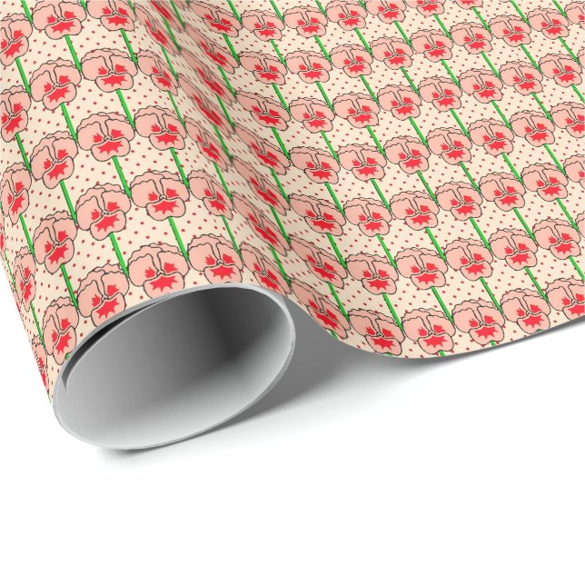 Coral Stiefmütterchen - Retro-Tapete-Muster Geschenkpapier (Rolleneckpunkt)
