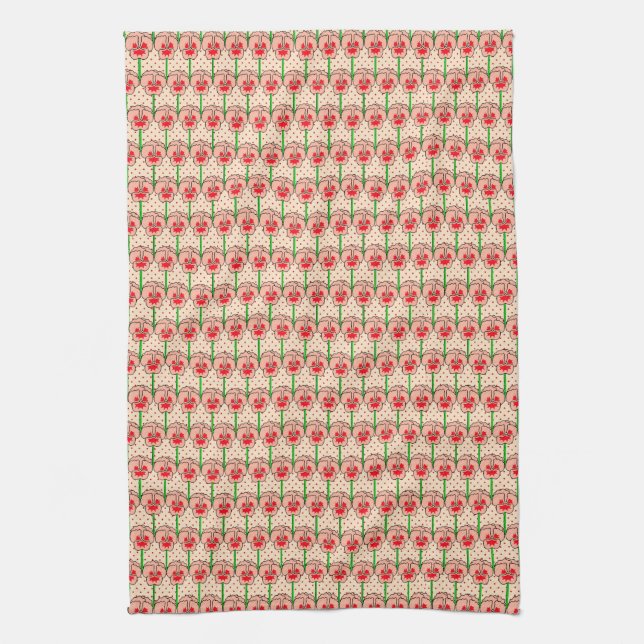 Coral Stiefmütterchen - Retro-Tapete-Muster Küchentuch (Vertikal)